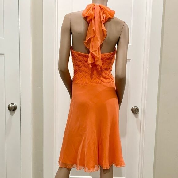Orange Silk Woven Halter  Cocktail Evening Dress - Picture 10 of 11
